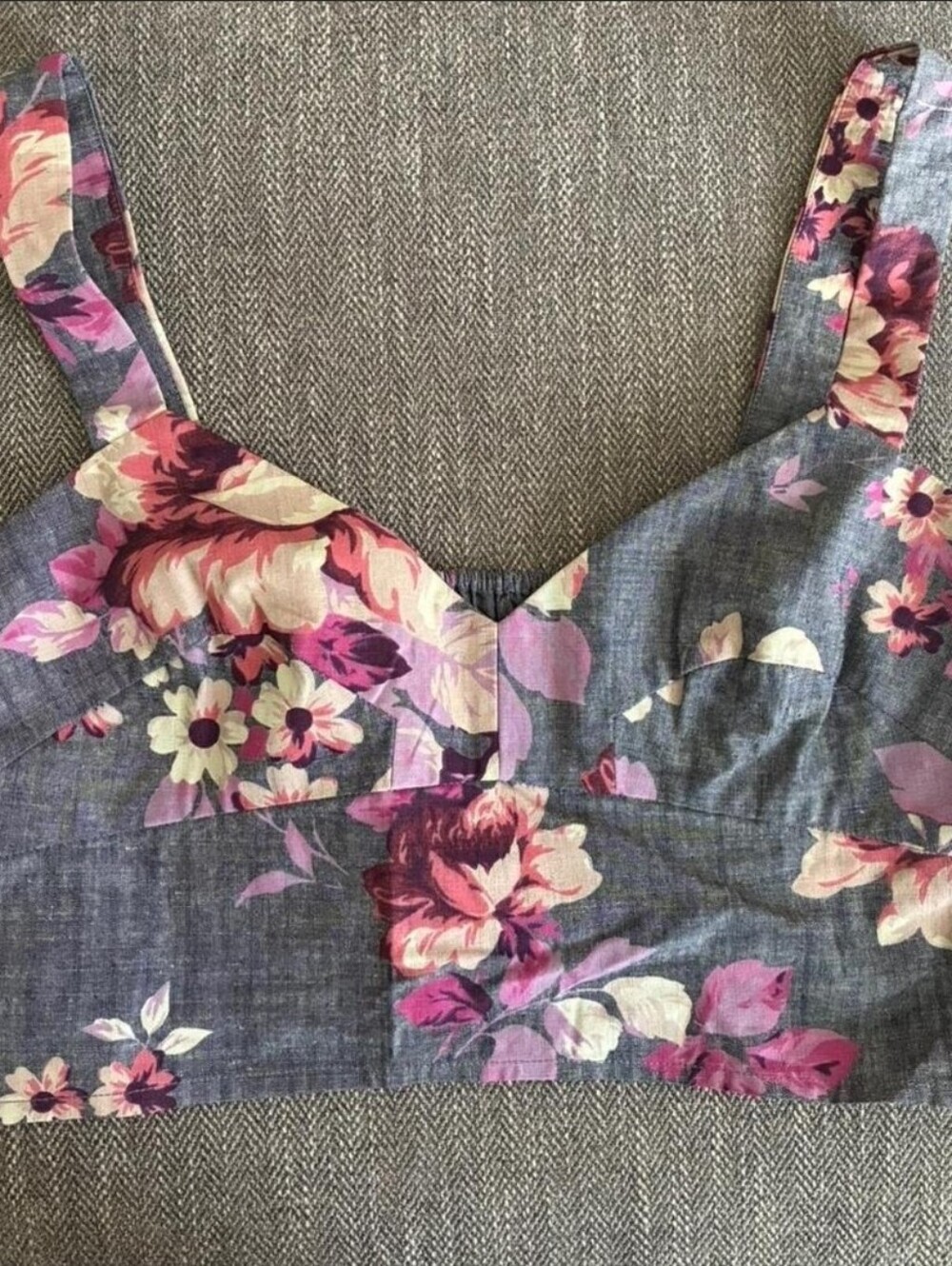 NWT Jill Stuart Floral Bustier Crop Top Medium Blue/Pink